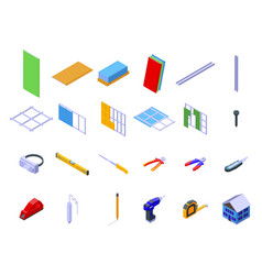 Drywall Icons Set Isometric House Brush