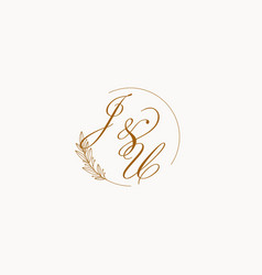 Initials Ju Wedding Monogram Logo With Leaves