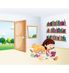 Two Girls Reading Inside A Room