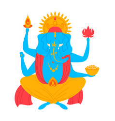 Blue Hindu God Ganesha With Four Arms Flame