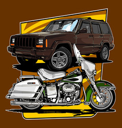 Brown Suv And Vintage Motorbike