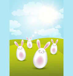 Easter Bunnies In Sunny Landscape