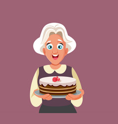 Senior Grandma Holding A Birthday Cake Character