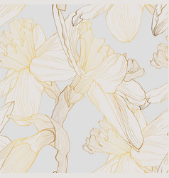 Floral Seamless Pattern Golden Line Daffodil Flow