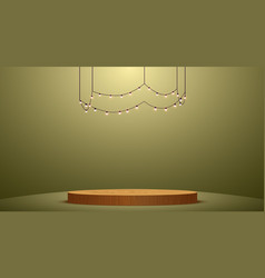 White Podium With Hanging Neon Light In Gold Room