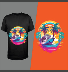 Black T-shirt Of Colorful Cruise Ship Trees