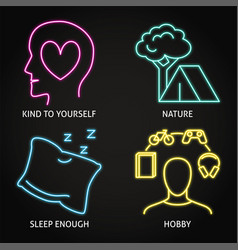 Neon Stress Relief Ways Icon Set