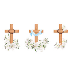 Set Crosses With Lilies Isolated On White