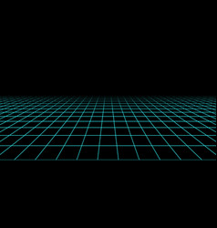 Neon Blue Flat Wireframe Grid Vanishing Checkered