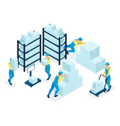 Isometric Concept In Stock Warehouse Staff