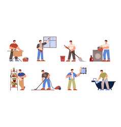 Set Of Man Doing Household Chores Flat