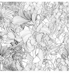 Seamless Line Pattern Of Hydrangea Lotus Dahlia