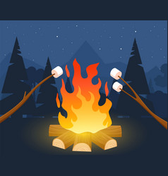 Bonfire With Marshmallow Cartoon Camp Background