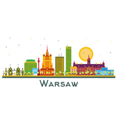 Warsaw Poland City Skyline With Color Buildings