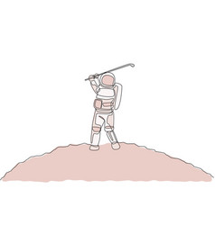 One Continuous Line Drawing Of Astronaut Golf