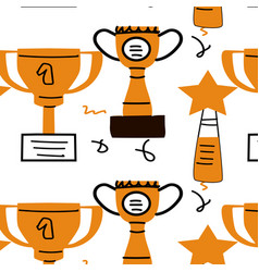 Award Doodle Background Of First Place Cups