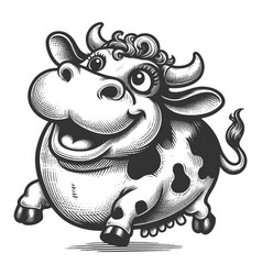 Cartoon Happy Cow Engraving