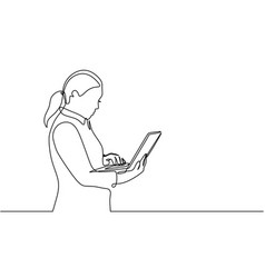 Continuous One Line Drawing Girl With Laptop