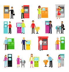 People Using Modern Atm Machines Set Customers