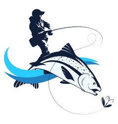 Fisherman With Fishing Rod Catching Fish Design