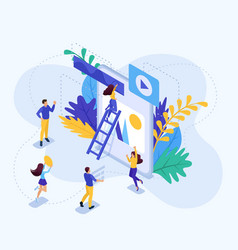 Isometric Concept Teamwork Of A Big Team On A