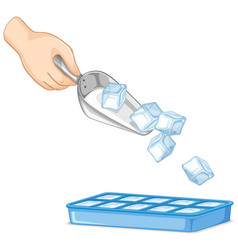 Icecube In Spoon And Ice Tray On White Background