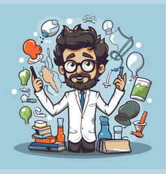 A Cartoon Scientist With Set Of Science Related