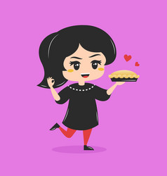 Chibi Style Girl Character With Pie