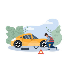 Mechanic Changing Wheel On A Roadside Assistance