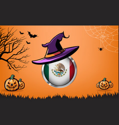 Mexico Round Flag With Happy Halloween Banner Or