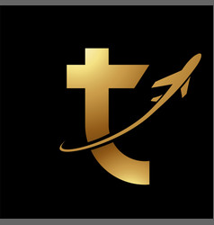 Glossy Gold And Black Lowercase Letter T Icon