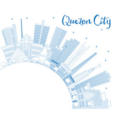 Outline Quezon City Philippines Skyline With Blue