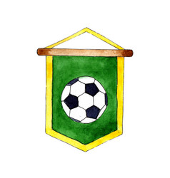 Watercolor Of A Green Soccer Pennant With A Ball