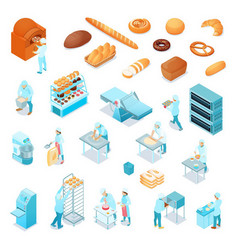 Isometric Bakery Icons Set With Bakers