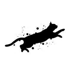 Leaping Black Cat Silhouette With Ink Splatter