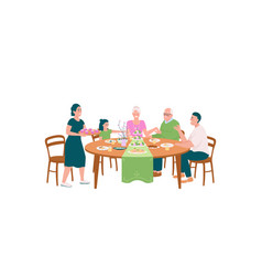 Happy Family At Dining Table For Easter Flat