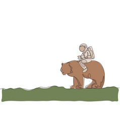 One Single Line Drawing Of Astronaut Riding Bear