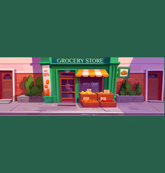 Grocery Store Front On Morning City Street