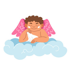 Kid Angel With Wings Sitting On Cloud In Haven