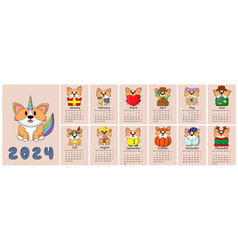 Calendar For 2024 With Cute Dog Corgi