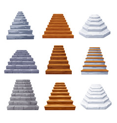 Cartoon Isolated Wooden And Stone Castle Stairs