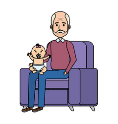 Grandfather Lifting Little Baby In Sofa