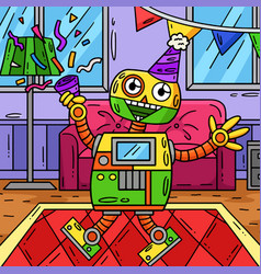 Robot With A Party Hat And Confett Colored Cartoon