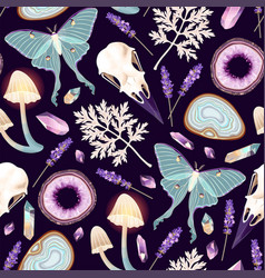 Seamless Pattern With Geodes And Moths