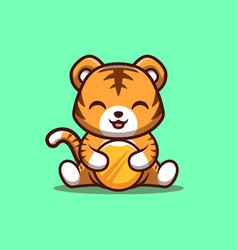 Tiger Sitting Gold Coin Cute Creative Kawaii