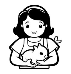 Cute Cartoon Girl Holding A White Hamster