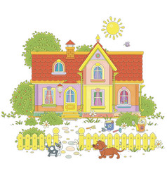 Funny Cat And Dog Walking Around A Pretty House