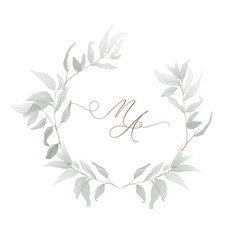 Wedding Monogram Watercolor Leaves Ma Initial