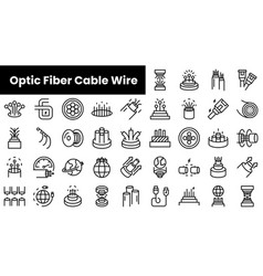 Set Of Outline Optic Fiber Cable Wire Icons