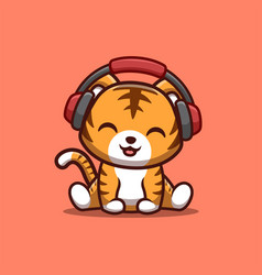 Tiger Sitting Hearing Music Cute Creative Kawaii